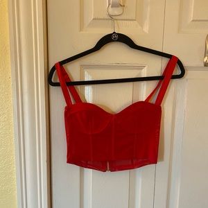 white fox red mesh corset top
